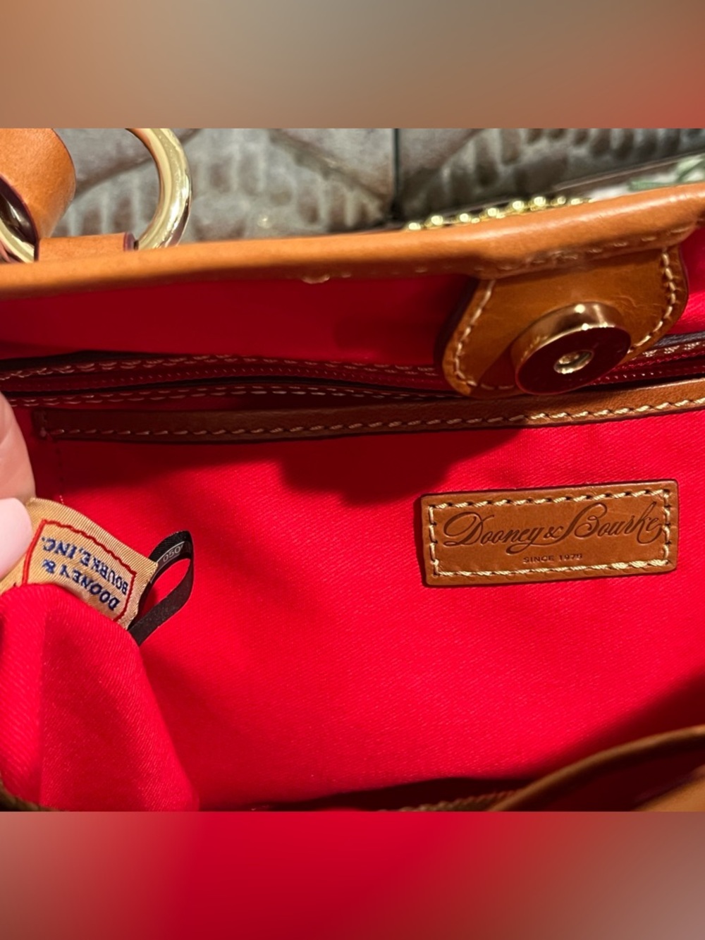 Dooney & Bourke Pink Leather Shoulder Tote with Brown Trim - Picture 11 of 12